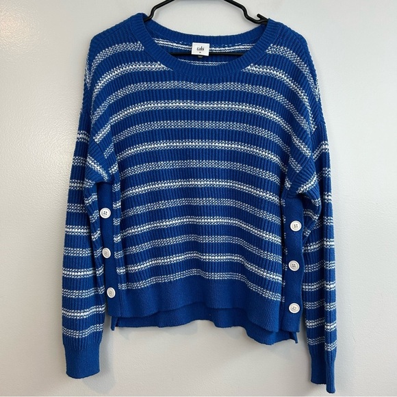 CAbi Blue/White Striped Knit Pullover Sweater w/ Buttons Size Medium #6165 - Picture 13 of 14